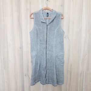 Inizio Womens Linen Zip Front Shift Dress L Gray Italy Lagenlook Euro Summer